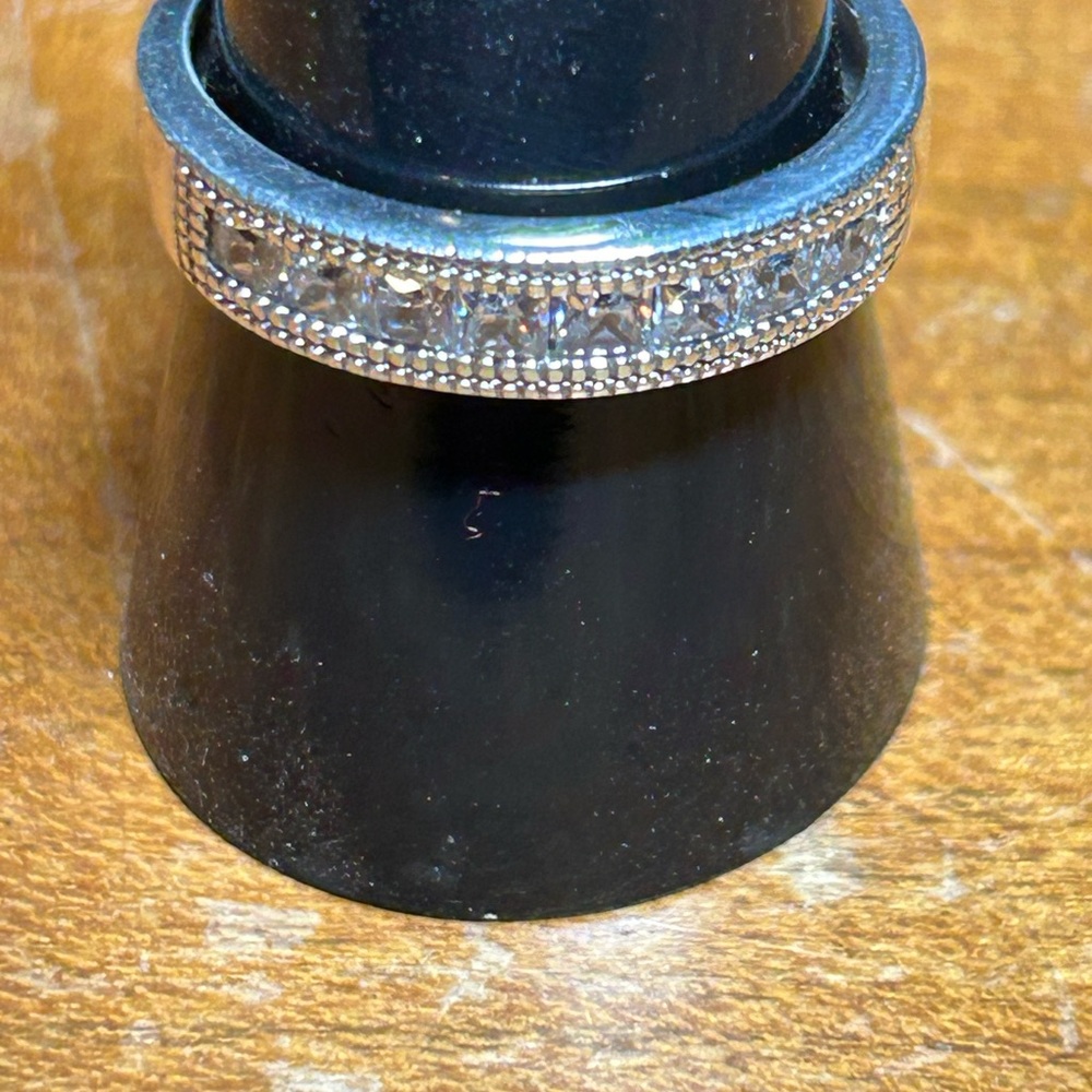 925 Sterling Silver Band Ring With Square Cut Invisible Set CZ’s